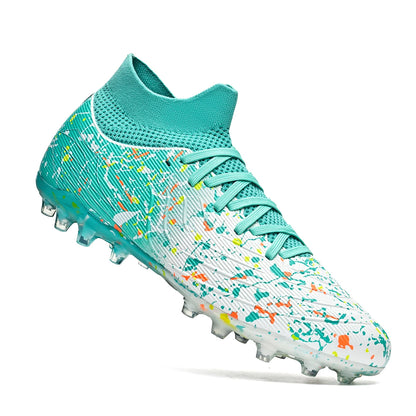 Chaussures de football pour hommes, crampons pour terrain en gazon, protection renforcée de la cheville, semelle intérieure absorbant les chocs, pour terrains en gazon naturel dur et légèrement artificiel.
