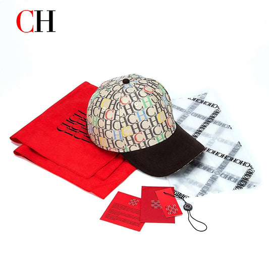 CH Monogram Print Baseball Cap Structured Adjustable Unisex Dad Hat Sun Visor Streetwear Black Woven Fabric Casual Cap