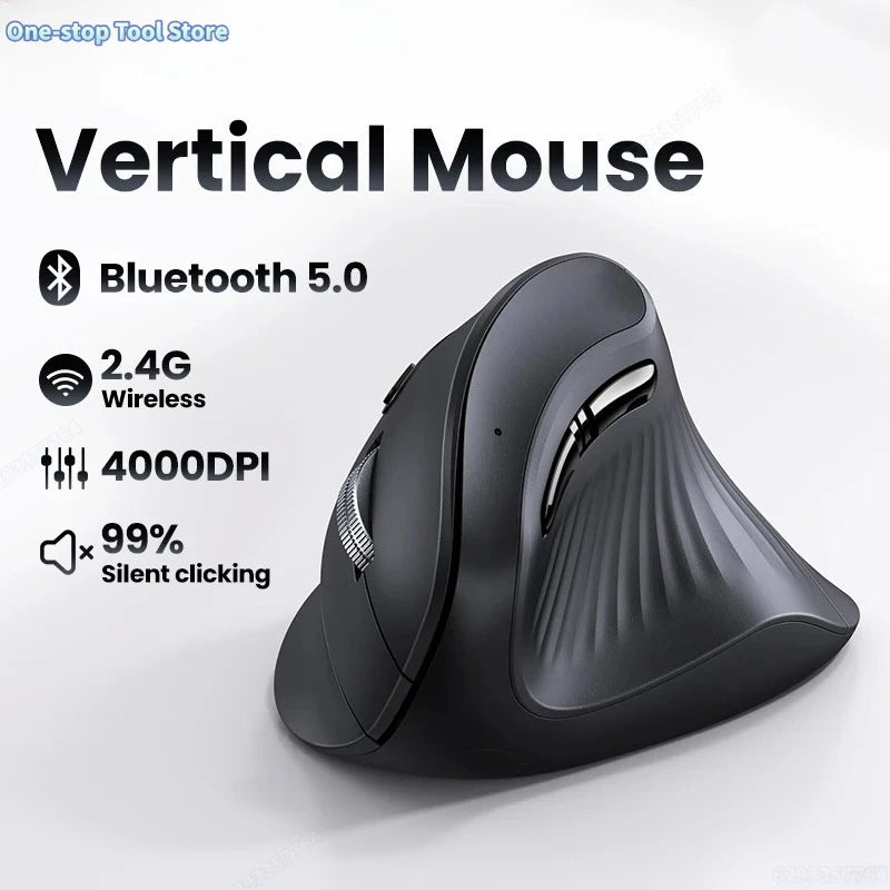 Mouse wireless Bluetooth 5.0 2.4G ergonomico 4000DPI con 6 pulsanti silenziosi per MacBook, tablet, laptop e computer PC