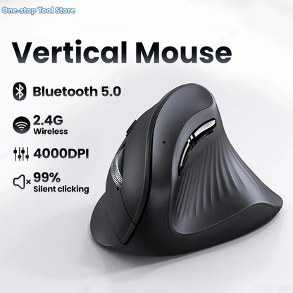 Mouse wireless Bluetooth 5.0 2.4G ergonomico 4000DPI con 6 pulsanti silenziosi per MacBook, tablet, laptop e computer PC