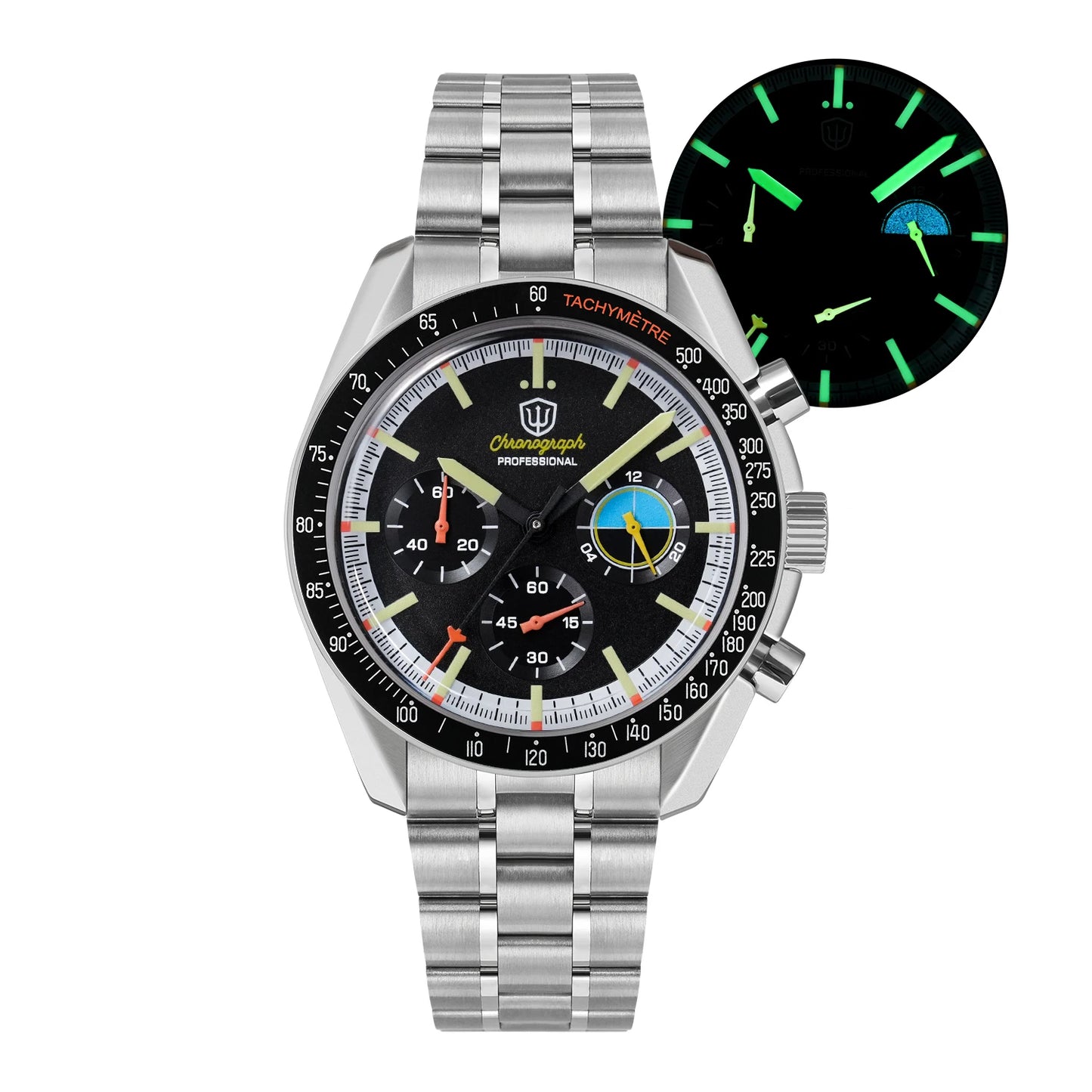 Watchdives WD1863 39mm VK63 Chronograph Watch, OTF Clasp, Sweep Quartz Movement, Sapphire, Luminous, 100m Waterproof