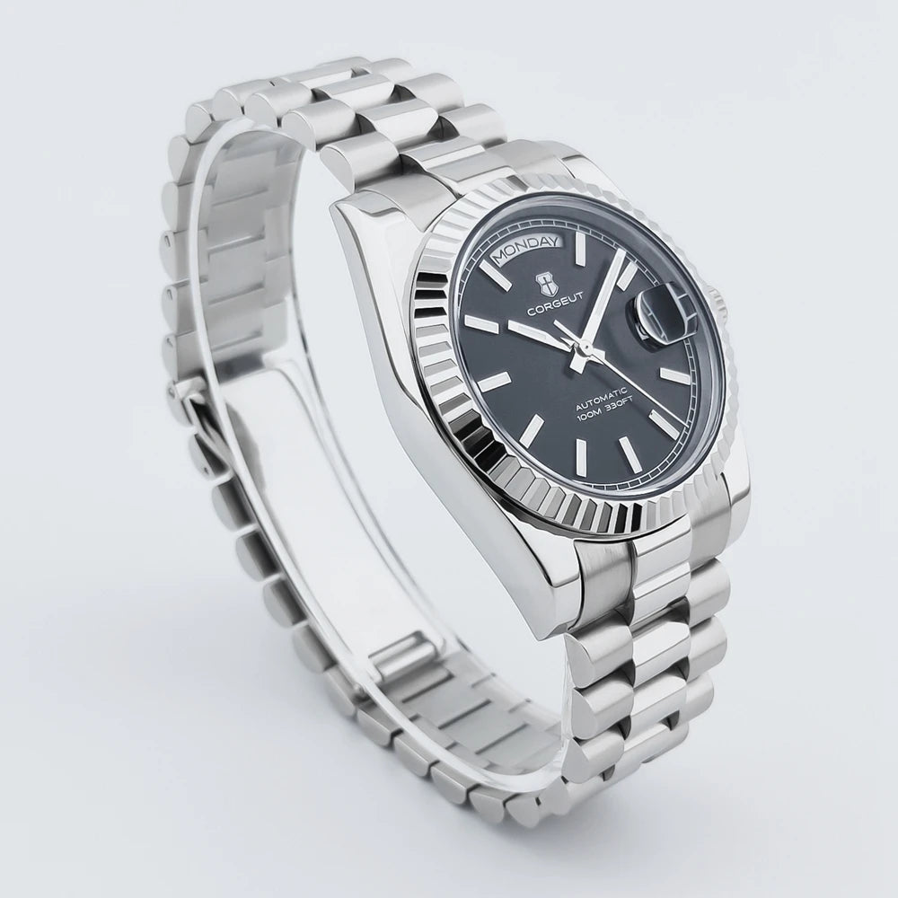 Luxuriöse Corgeut 36MM Herrenuhr ST1644 Automatische mechanische Armbanduhr mit Saphirglas Relogio Masculino 10BAR Day Swim Dress Watch