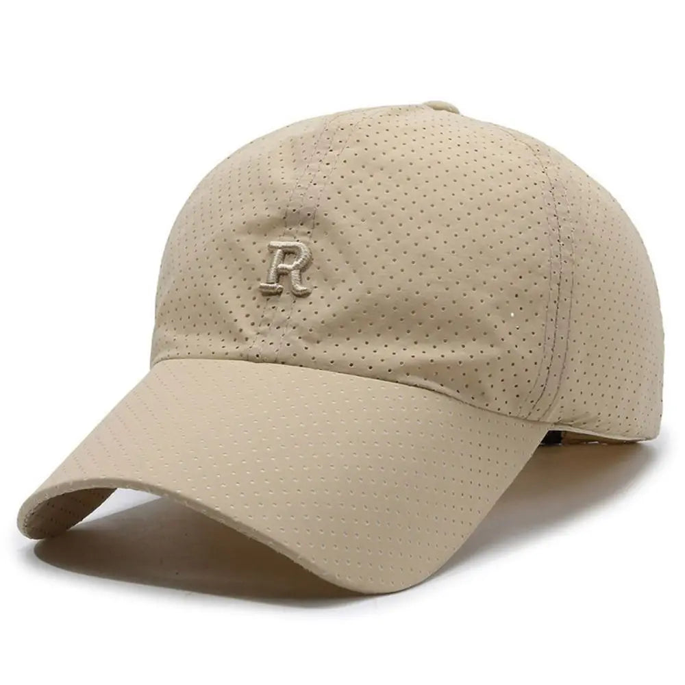 Breathable Perforated Quick-Drying Hat Sun Protection Adjustable Summer Sun Hat Letter R Embroidery Fishing Cycling Hat