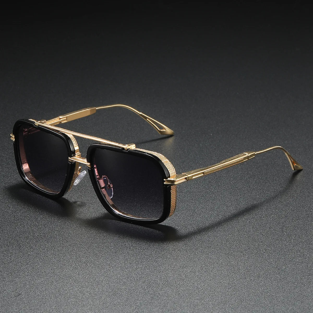 Large Square Sunglasses Men Steampunk Style Metal Pilot Sun Glasses Luxury Designer Brand Eyewear Fashion Shades Double Beam