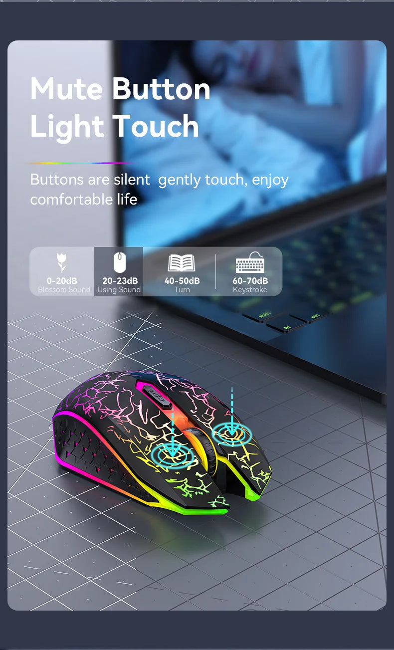 Ratón inalámbrico Bluetooth 2.4GHz recargable con retroiluminación RGB, 1600 DPI, diseño ergonómico, ratón gaming para PC, portátil y Macbook