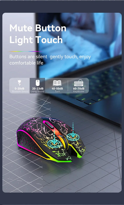 Ratón inalámbrico Bluetooth 2.4GHz recargable con retroiluminación RGB, 1600 DPI, diseño ergonómico, ratón gaming para PC, portátil y Macbook