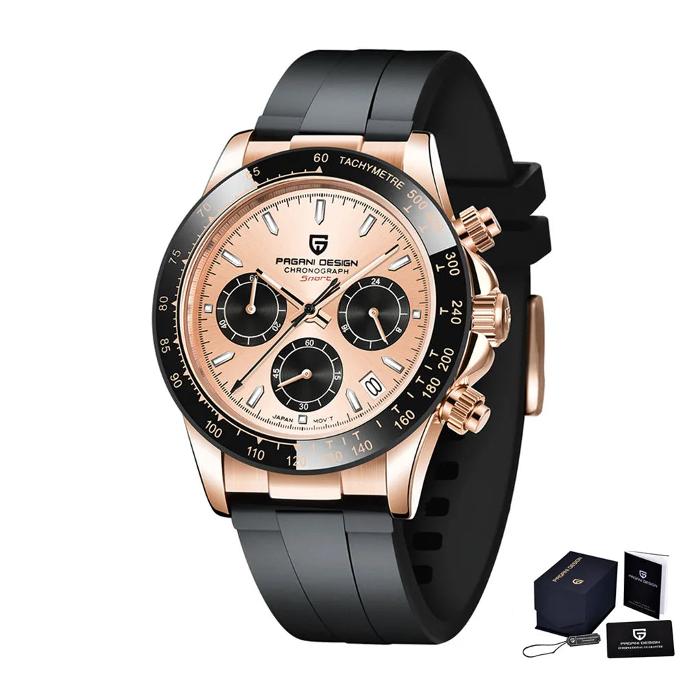 Novo Original PAGANI DESIGN PD-1664 Relógio de Pulso de Luxo para Homem, Movimento de Quartzo Japonês VK63, Safira, Cronógrafo Resistente à Água, Dourado