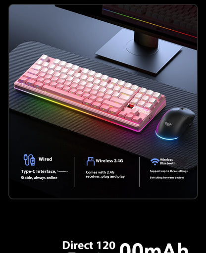 Teclado Mecânico AULA F87 Pro V2, 3 Modos Sem Fios, Bateria de Longa Duração 12000mAh, Hot-Swap, RGB Personalizável, Teclado E-Sports para PC Gaming