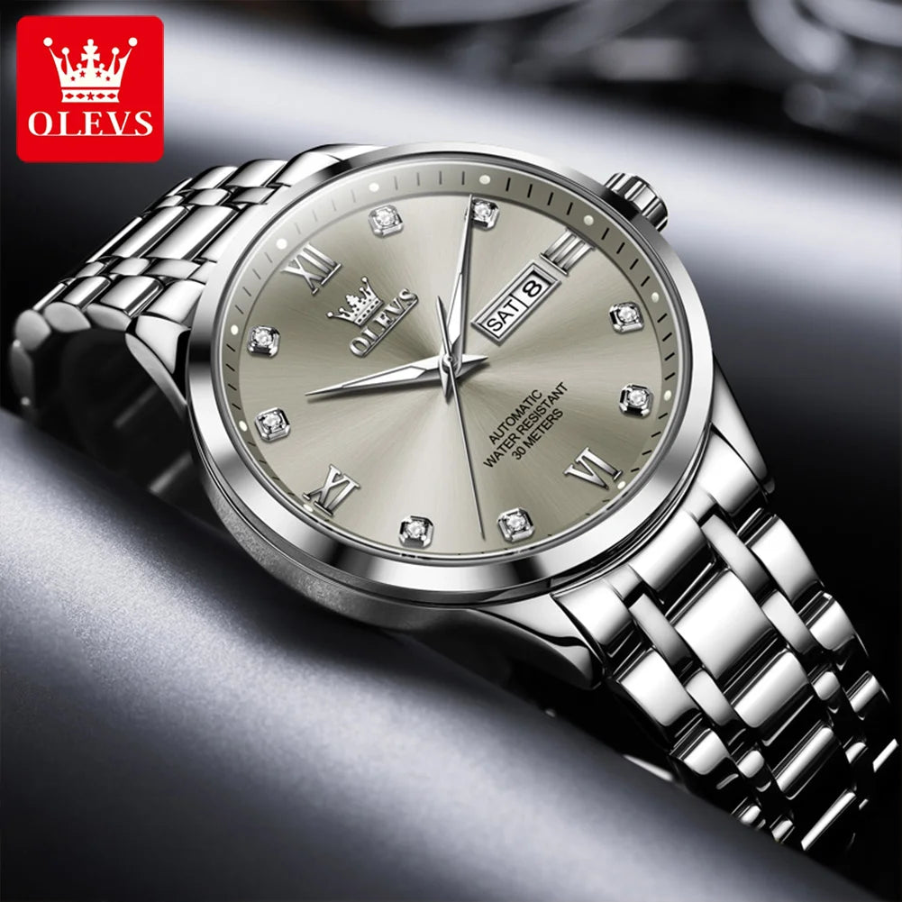 Montre automatique pour homme OLEVS 9946 – Montre-bracelet mécanique de luxe, dotée d'un calendrier avec affichage de la date, idéale pour les hommes d'affaires.