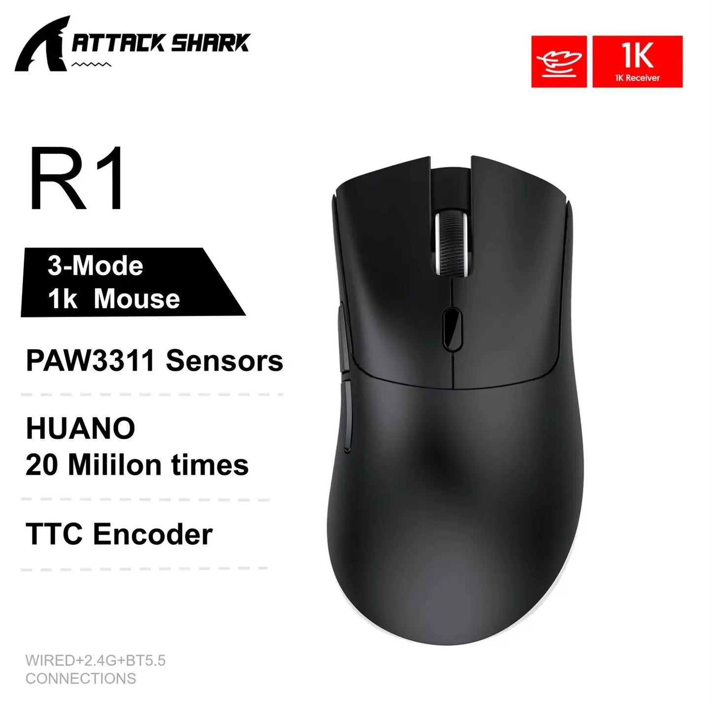 Attack Shark X11&R1 Tri-Mode-Bluetooth-Wireless-Maus mit Ladestation, RGB, ergonomische leichte Maus, PC-Gaming-Zubehör