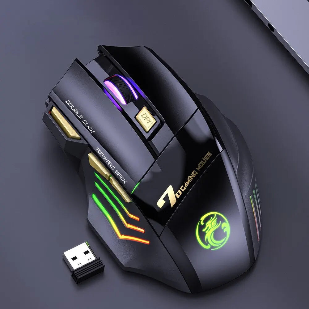 Mouse gaming wireless USB IMICE GW-X7 3200DPI dual mode ricaricabile, 7 tasti, 2.4Ghz, silenzioso, Bluetooth, LED breathing a 7 colori