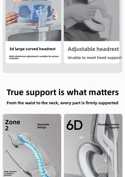 Cadeira de Escritório Ergonómica Ajustável em Malha, Cadeira de Secretária para Computador com Encosto Alto Respirável, Apoio Lombar 6D e Apoio para Pés Retrátil