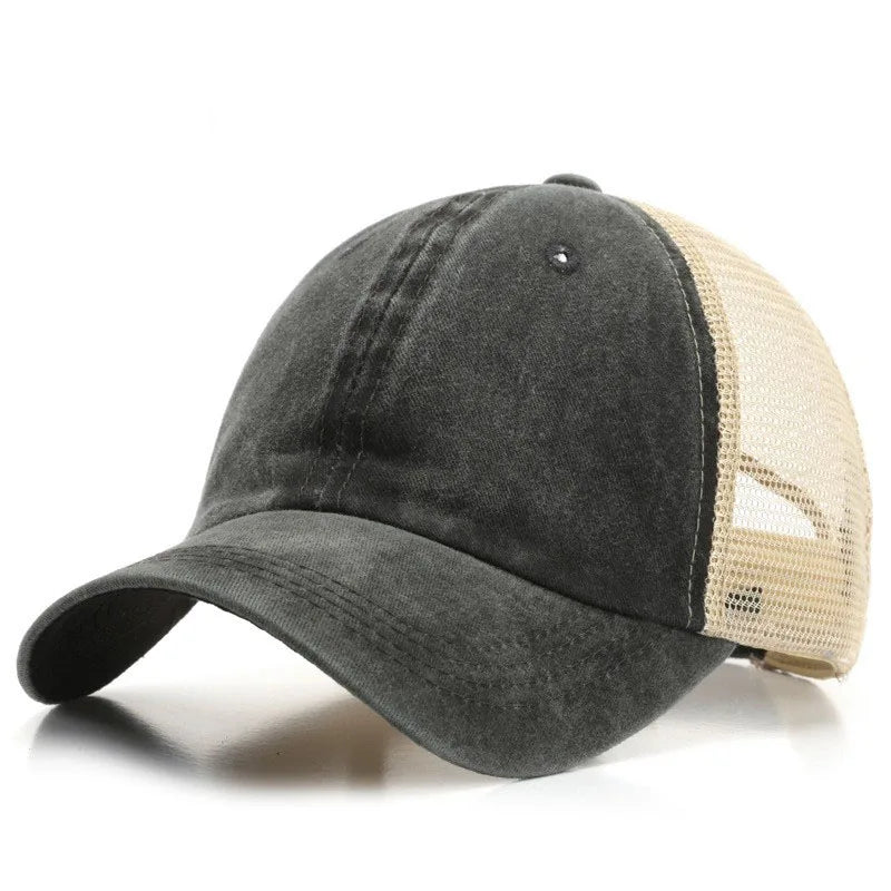 Custom Logo Blank Baseball Cap For Men Summer Breathable Mesh Hat Women Vintage Washed Distressed Trucker Sun Hats