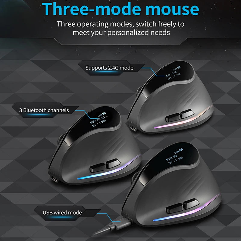 Wiederaufladbare kabellose vertikale Maus mit Display – ergonomische Maus mit 6 programmierbaren Tasten für Gaming und Desktop
