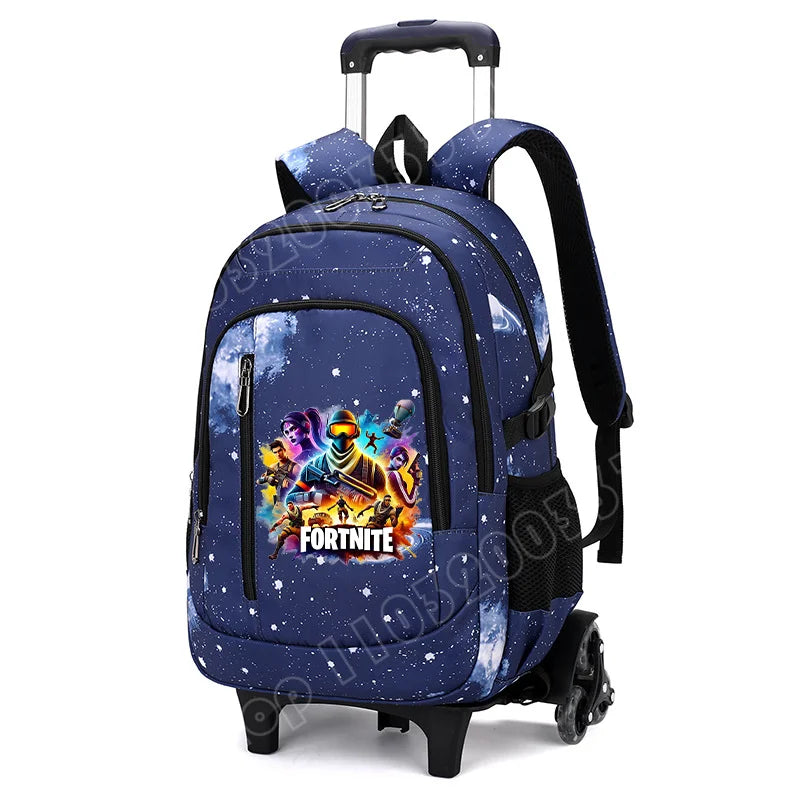 Fortnite 2-in-1 trolleyrugzak met sterrenhemelprint, grote capaciteit, waterdichte laptoptas met trapklimontwerp, schooltas voor studenten