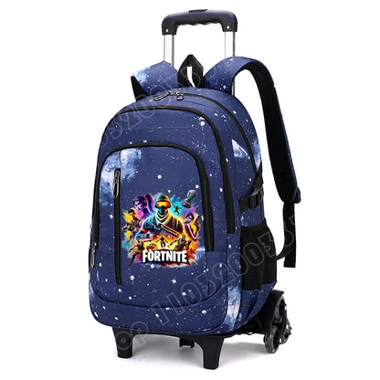Fortnite 2-in-1 trolleyrugzak met sterrenhemelprint, grote capaciteit, waterdichte laptoptas met trapklimontwerp, schooltas voor studenten