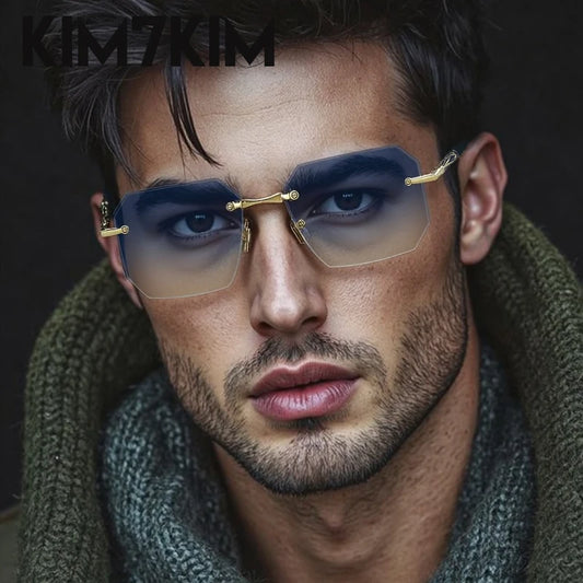 Square Rimless Punk Sunglasses Men 2026 Luxury Brand  Polygon Frameless Sun Glasses For Male Steampunk Driving Eyewear Shades