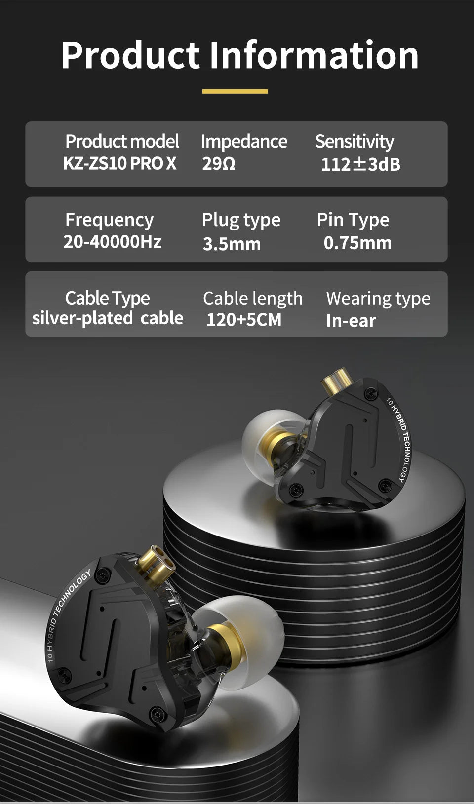 KZ ZS10 Pro X kabelgebundene In-Ear-Ohrhörer HiFi-Bass-Monitor-Earbuds mit abnehmbarem Kabel und Mikrofon