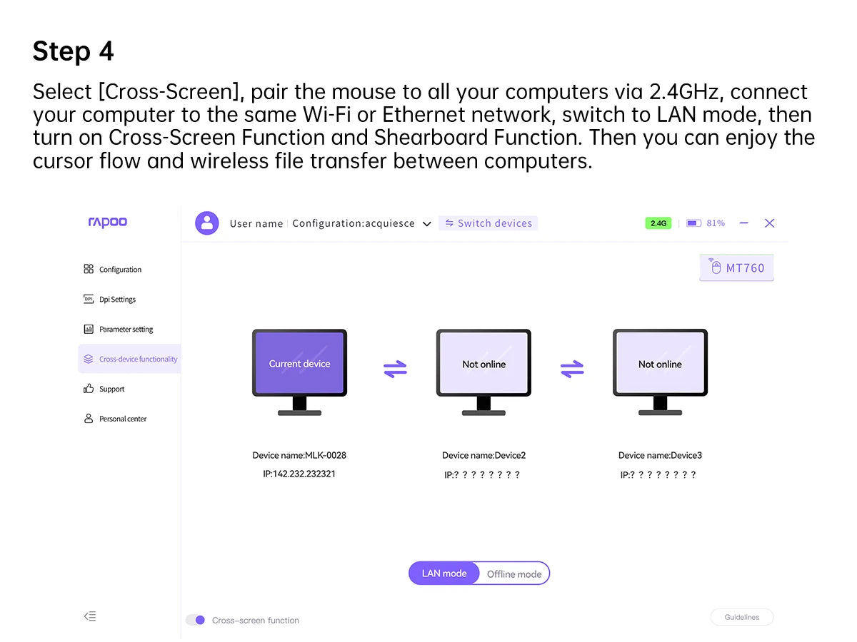 Rato Sem Fios Recarregável Multimodo Rapoo MT760L/MT760M Ergonómico 4000 DPI com Suporte até 4 Dispositivos Bluetooth