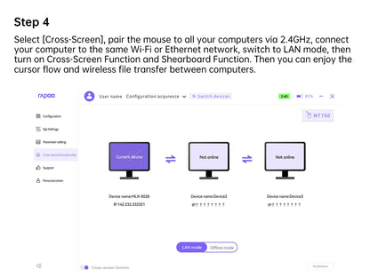 Rato Sem Fios Recarregável Multimodo Rapoo MT760L/MT760M Ergonómico 4000 DPI com Suporte até 4 Dispositivos Bluetooth