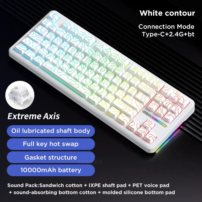AULA F87 Pro Wireless Mechanical Keyboard 87 Keys Bluetooth 2.4G Wired Gaming Keyboard RGB Hotswap Gamer Non-contact Keyboard