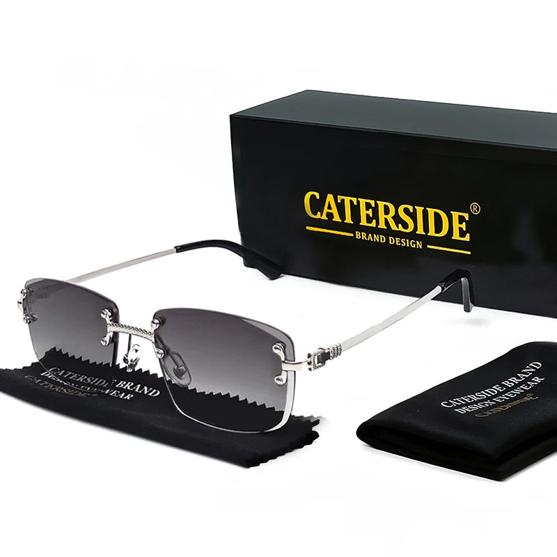 CATERSIDE Punk Rectangle Sunglasses Men Women Luxury Designer Rimless Gradient Lens Metal Sun Glasses For Men Sports 2024 UV400