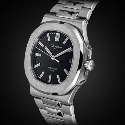 Sugess Herrenuhr, automatische mechanische Armbanduhr, Miyota 9015 Uhrwerk, MOP-Zifferblatt, Leuchtfunktion, wasserdicht bis 5bar, Luxus-Armband S466