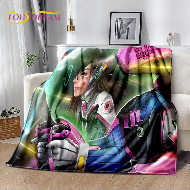 Overwatch Gamer DVA Reaper Manta Macia de Peluche, Manta de Flanela para Sala de Estar, Quarto, Cama, Sofá, Piquenique, Criança, 3D