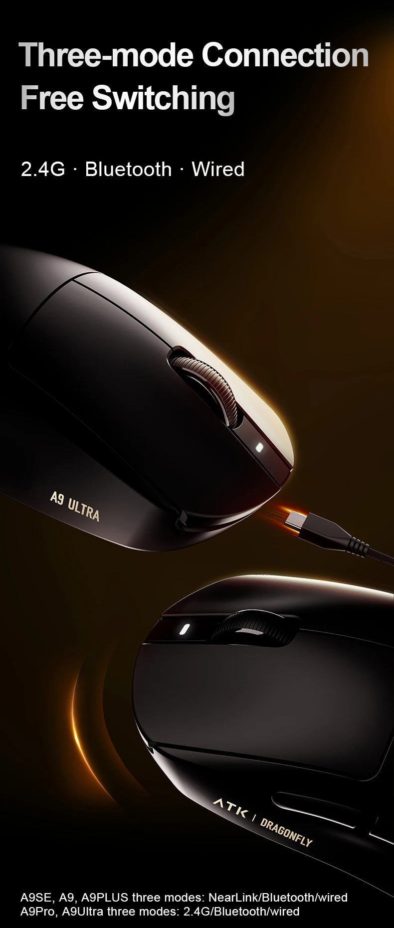 ATK Dragonfly A9 Ultra langaton pelihiiri PAW3950 ultrakevyt kolmitilainen ergonominen e-urheilun FPS-hiiri pelaajille A9 SE Plus