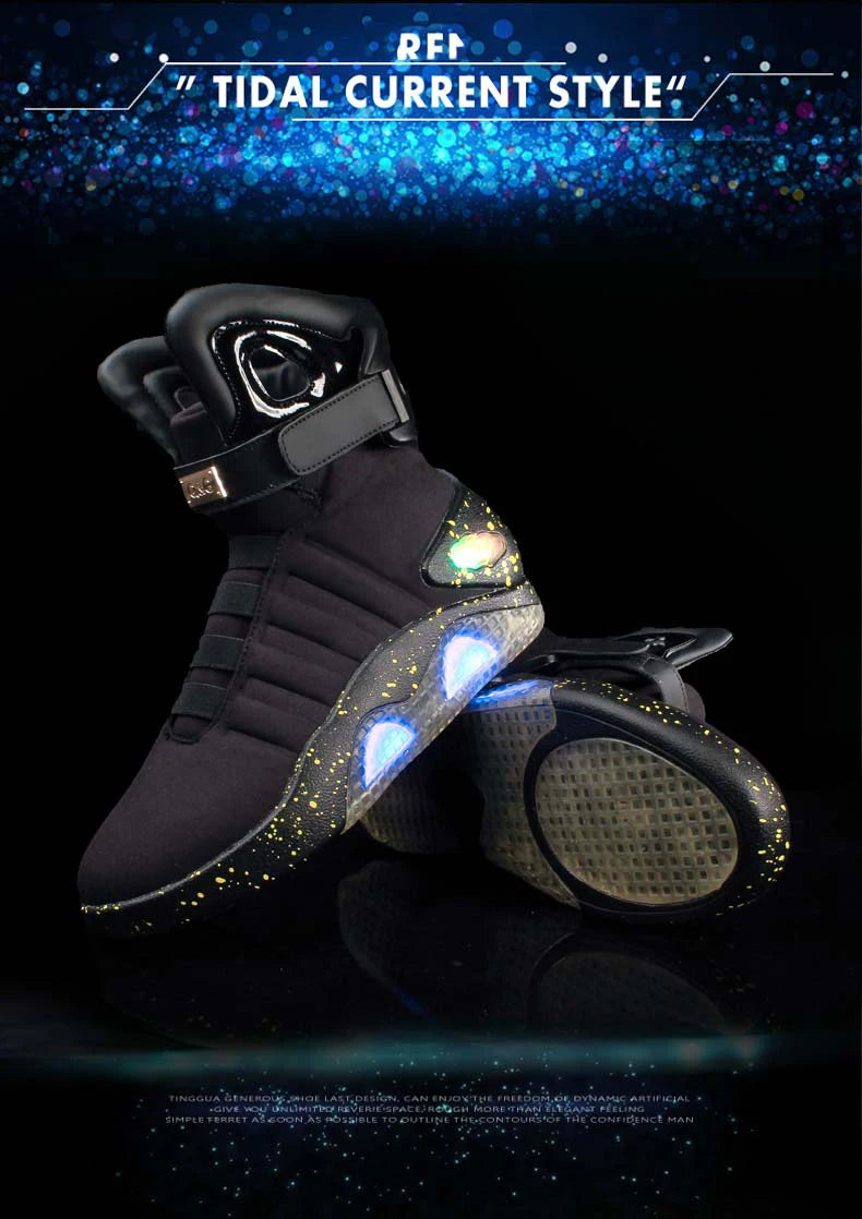 Men Remote Control LED Mag Shoes Fashion Light-Up Sneakers Air Shoes USB Rechargeable Shoes Back To The Future Boots 1989
