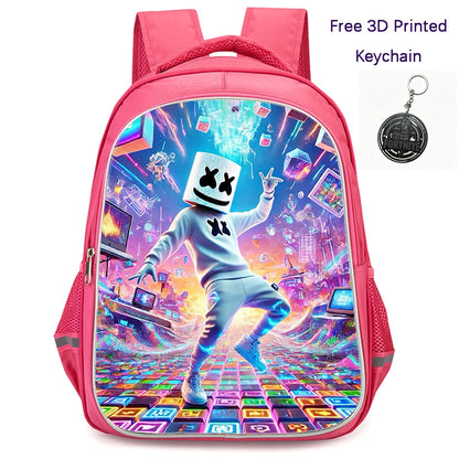 FORTNITE 16-inch Durable Lightweight Backpack, Dual Zipper Pockets, Cartoon Style for Boys & Girls Ages 6-10, Free 3D Printed Keychain