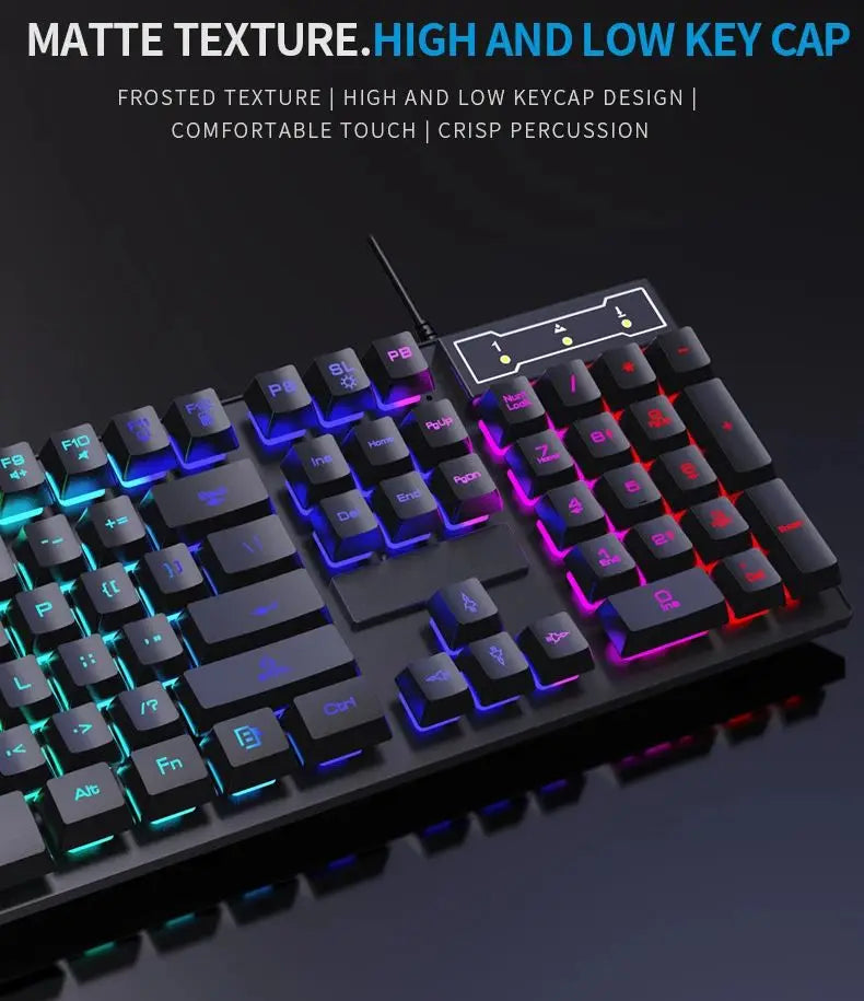Teclado con cable de 104 teclas con retroiluminación RGB y efecto de respiración, set ergonómico de teclado y ratón gaming para ordenador, portátil, gamer y oficina