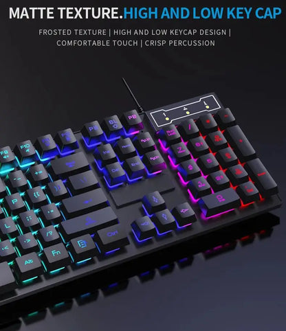 Teclado con cable de 104 teclas con retroiluminación RGB y efecto de respiración, set ergonómico de teclado y ratón gaming para ordenador, portátil, gamer y oficina