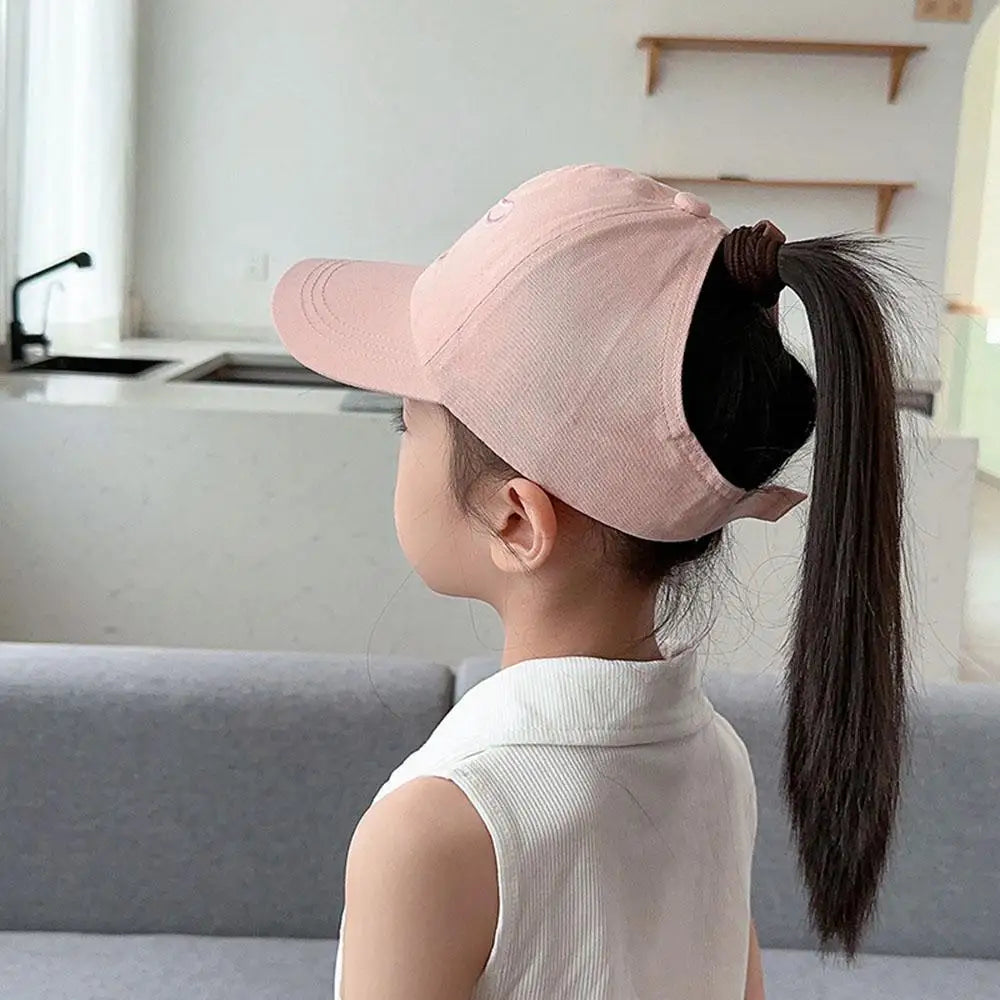 Fashion Kids Baseball Caps for Boys Girls Sun Hat Hollow High Ponytail Caps Children Sunshade Baseball Caps for age 4-12 Years