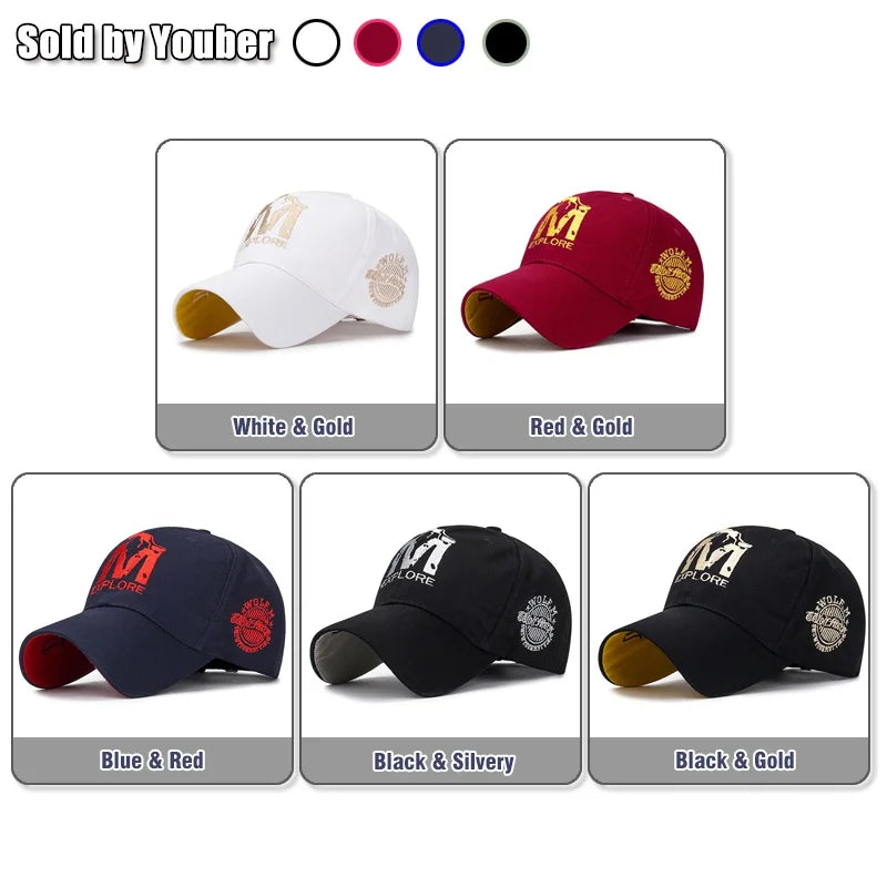 M letter Wolf Totem Embroidery Cotton Adjustable Baseball Cap Sun Hat Trucker Caps Dad Hats