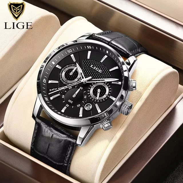 2025 New Men's Watches LIGE Top Brand Luxury Leather Casual Quartz Watch Men's Sport Waterproof Clock Watch Relogio Masculino+Box
