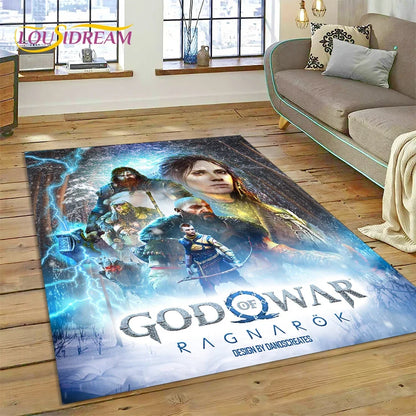 God of War Games Kratos Cartoon 3D Rug Carpet for Living Room Bedroom Home Decor,Floor Mat Non-slip Decoration for Sofa Doormat