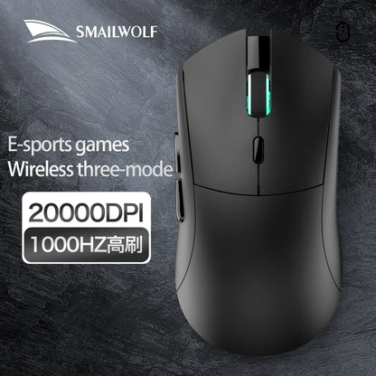Rato gaming sem fios Bluetooth SMAILWOLF RS7, três modos, PAW3311, macros configuráveis, para portátil, gaming e escritório