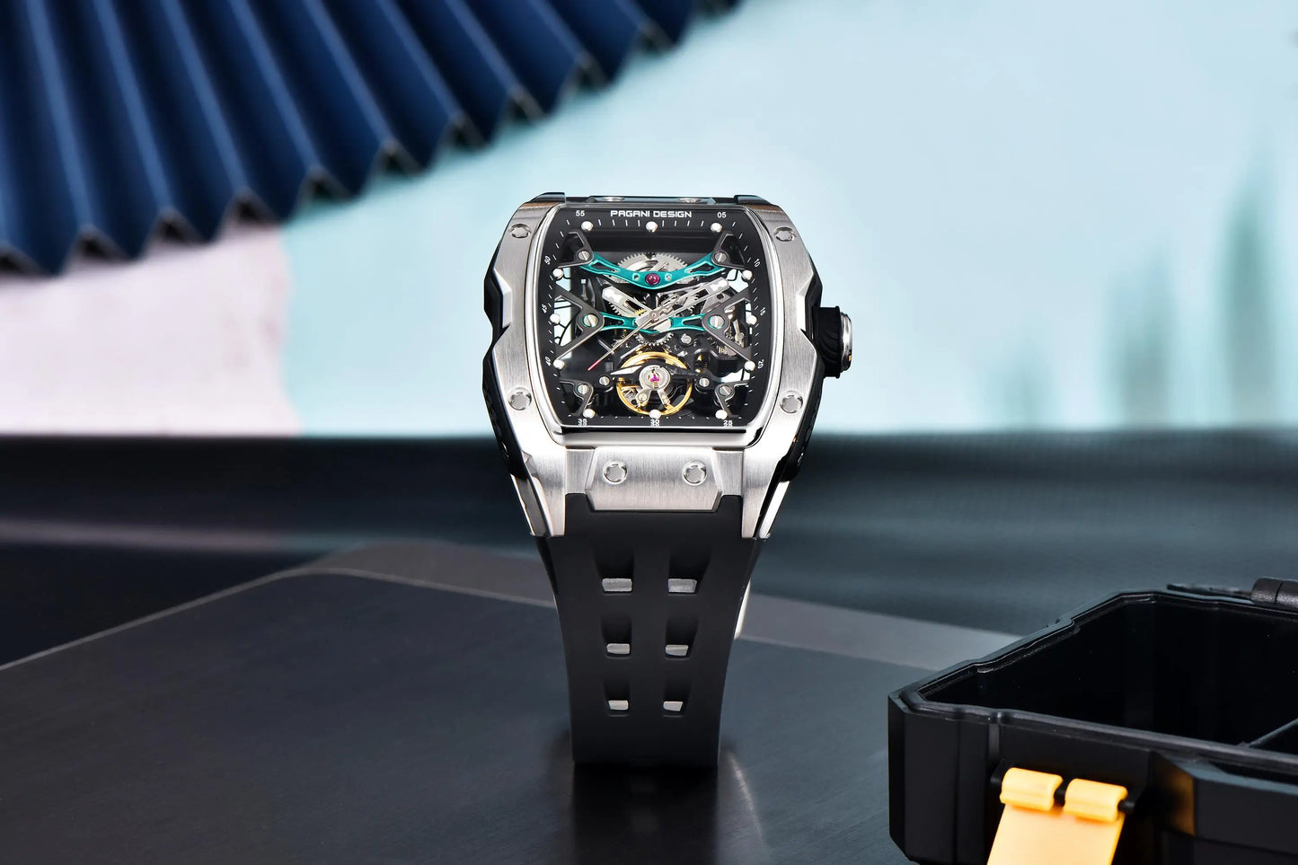 Novo Relógio de Pulso Masculino PAGANI DESIGN PDYS018 Automático Mecânico, Fashion Casual Skeleton, Safira e Aço Inoxidável