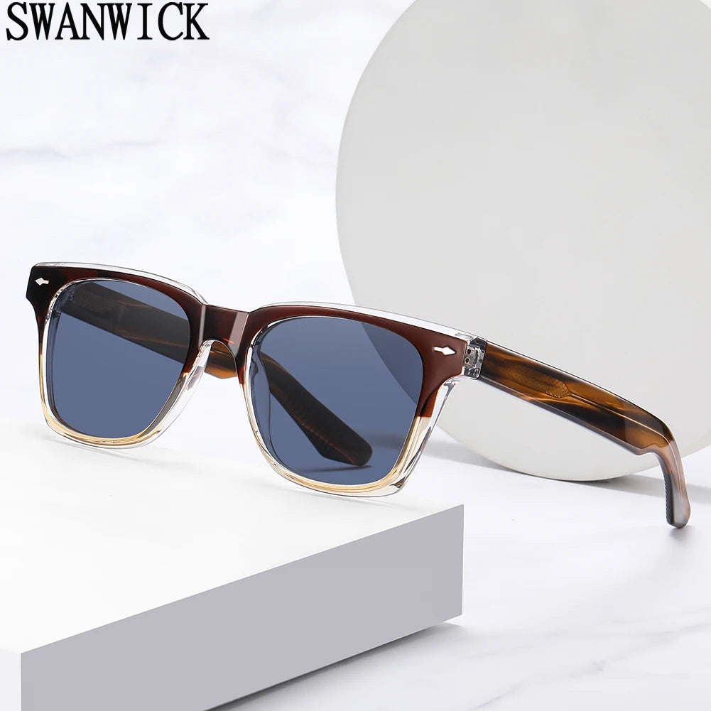 Swanwick TR90 retro polarized sunglasses men acetate square sun glasses for women unisex UV400 grey black European style