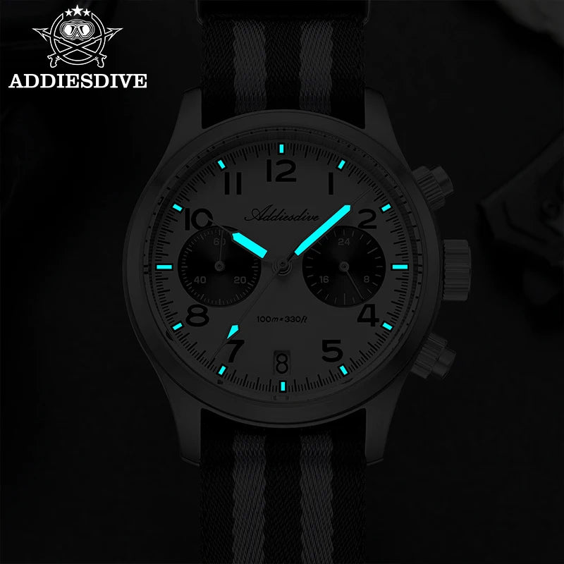 Reloj para hombre ADDIESDIVE 2025 New Panda Eye, retro de lujo, cuarzo VK64, cronógrafo deportivo, impermeable 100M, luminoso