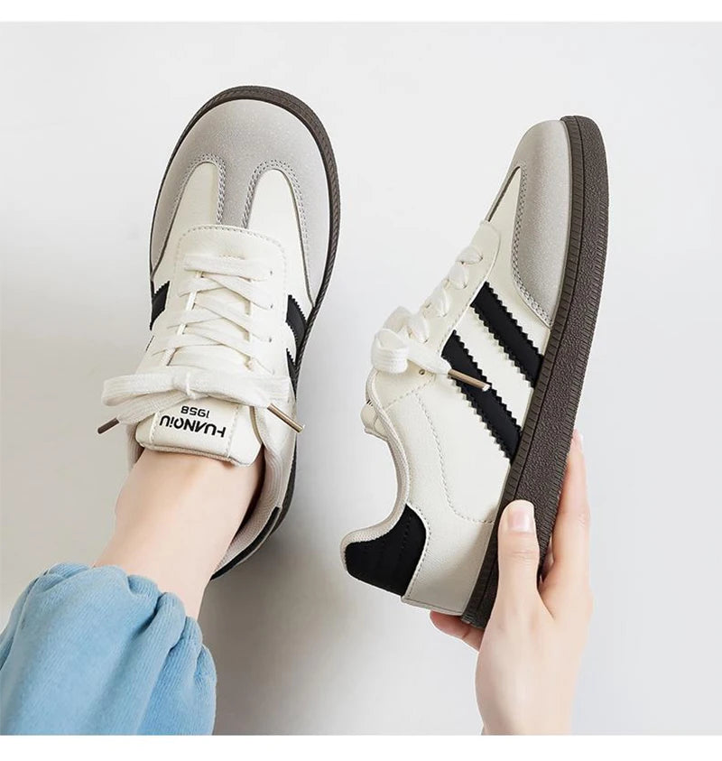 HuanQiu Women's Shoes Retro Fashion Casual Flats Female Sneakers Lace-up Comfortable Non-slip German Training Shoes for Women