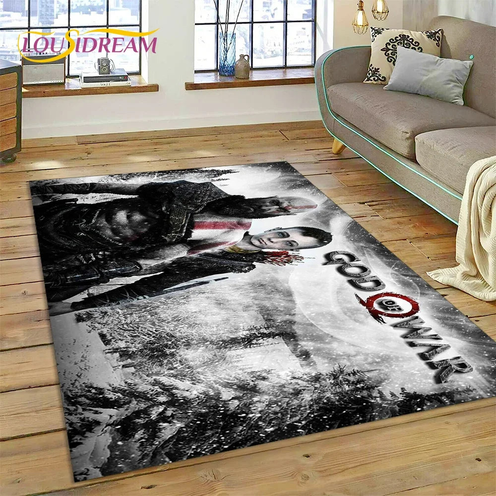 God of War Games Kratos Cartoon 3D Rug Carpet for Living Room Bedroom Home Decor,Floor Mat Non-slip Decoration for Sofa Doormat