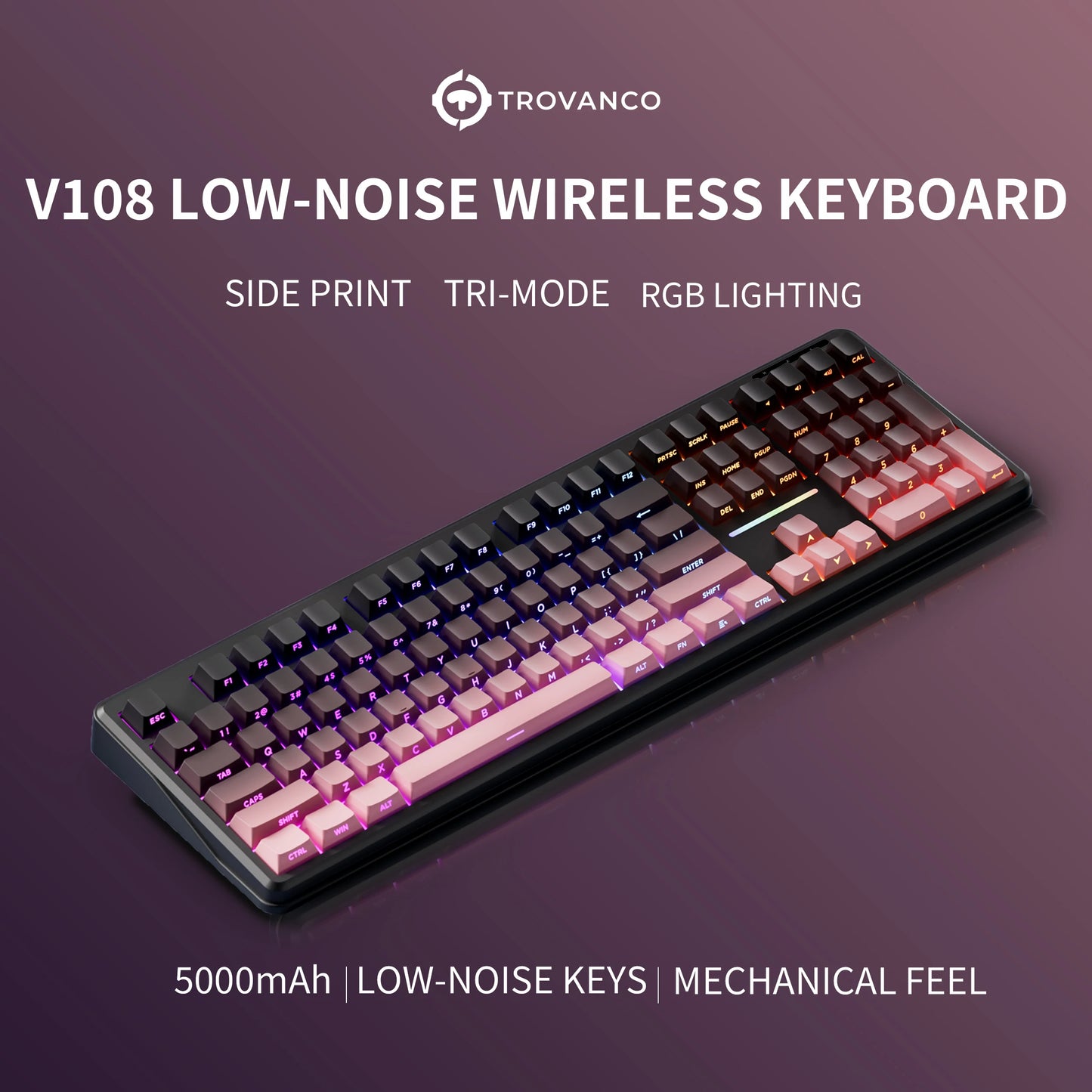 V108 Pro Bluetooth-Tastatur Büro, geräuscharm, 2.4G kabelgebunden & kabellos, vollständiges Layout mit RGB-beleuchteter Membran