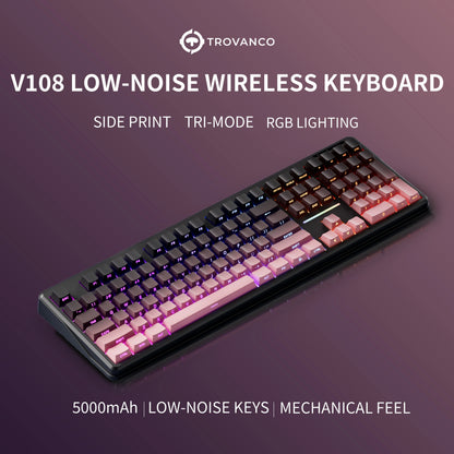 V108 Pro Bluetooth-Tastatur Büro, geräuscharm, 2.4G kabelgebunden & kabellos, vollständiges Layout mit RGB-beleuchteter Membran
