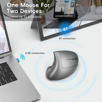 New Dual Mode Wireless Vertical Mouse Bluetooth 5.1 Silent Ergonomic 6 Buttons Type-C 2400DPI Anti-Mouse Hand for Office Laptop