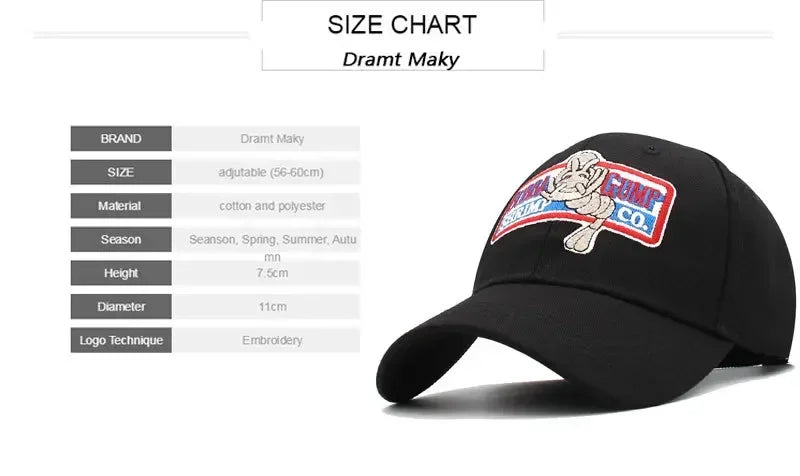 1994 BUBBA GUMP SHRIMP Baseball cap men women Sport hats Summer Cap Embroidered casual Hat Forrest Gump caps Costume wholesale