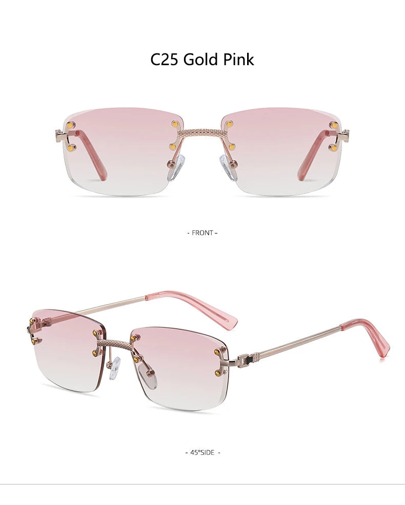 HBK Square Rimless Sunglasses Women TOP Quality Retro Metal Sun Glasses Men Luxury Party Business Gradient Shades 2024