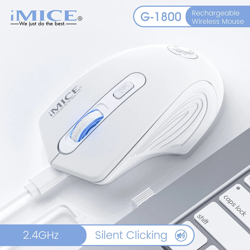 Silent Rechargeable 1600 DPI Adjustable 2.4GHz Wireless Connection Mouse Quiet Click For Office Use Compatible With PC Laptop