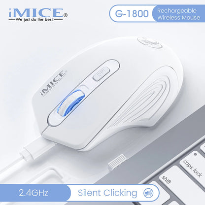Silent Rechargeable 1600 DPI Adjustable 2.4GHz Wireless Connection Mouse Quiet Click For Office Use Compatible With PC Laptop